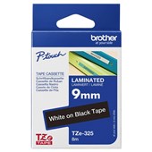 BROTHER TZE325 LAMINATED LABELLING TAPE 9MM WHITE ON BLACK