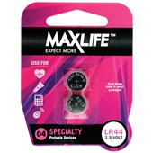 MAXLIFE BATTERY ALKALINE BUTTON CELL LR44 PACK 2