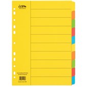 ICON CARDBOARD DIVIDERS 10 TAB A4 COLOURED