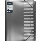 FM DIVIDER FILE A4 12 TABBED POCKETS GUNMETAL BLACK