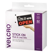 VELCRO BRAND STICKON HOOK AND LOOP DOTS 22MM WHITE PACK 62