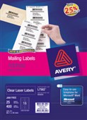 AVERY 959050 L7562 CRYSTAL CLEAR ADDRESS LABEL LASER 16UP CLEAR PACK 25