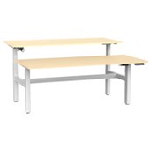 KNIGHT AGILE HEIGHT ADJUSTABLE DESK ELECTRIC 2 STAGE DOUBLE SIDED W1800 X D800 X H6801130MM WHITE FRAME NORDIC MAPLE TOP