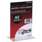 DEFLECTO SIGN HOLDER TSHAPE DOUBLE SIDED PORTRAIT A6 CLEAR