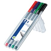 STAEDTLER 334 TRIPLUS FINELINER FIBRE TIP PENS 03MM ASSORTED PACK 4