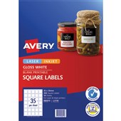 AVERY 980015 L7119 BLANK PRINTABLE LABELS SQUARE LASERINKJET 35UP GLOSS WHITE PACK 10