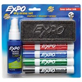 EXPO WHITEBOARD MARKER WITH ERASER AND CLEANER CHISEL 5MM ASSORTED PACK 4