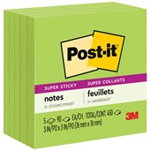 POSTIT 6545SSLE SUPER STICKY NOTES 76 X 76MM LIME PACK 5