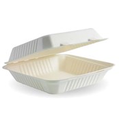 BIOPAK 9X9X3 WHITE CLAMSHELL SUGARCANE FIBRE CARTON OF 200